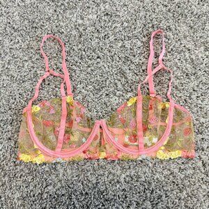 Mapale Sheer Floral Embroidered Balconette Bra Women's Size S.